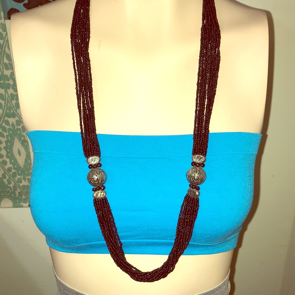 Black beaded silver charm necklace choker